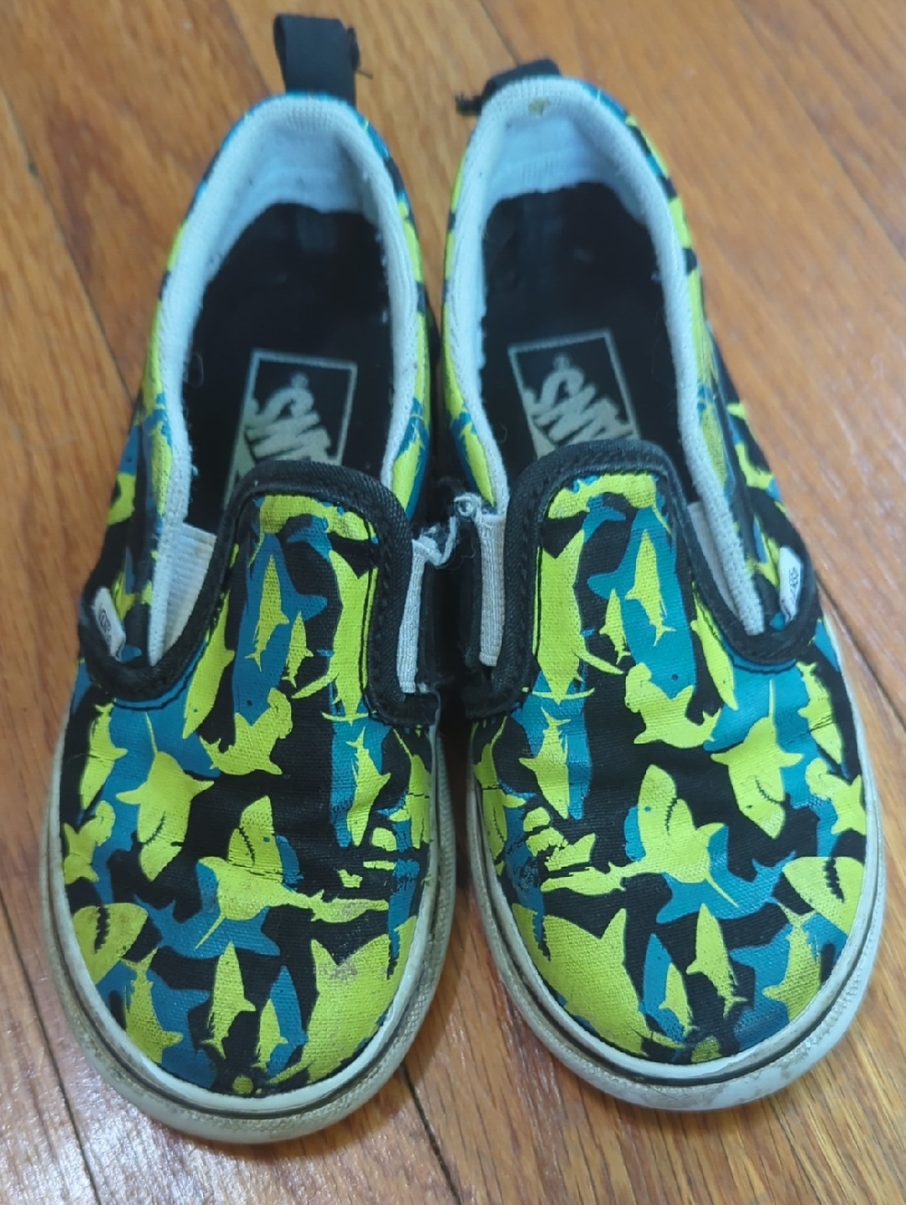 Kids Slip-On Canvas Shoes in Yellow & Teal Shark Print